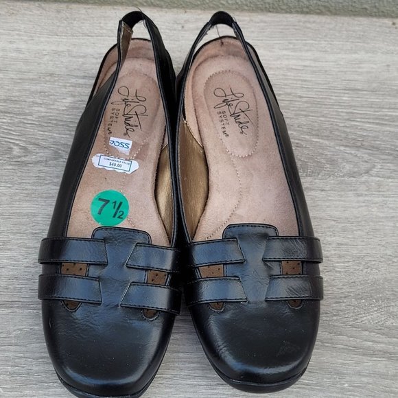 Life Stride Danilla Sling Black Faux Leather Flats Sz 7.5 - Picture 2 of 13